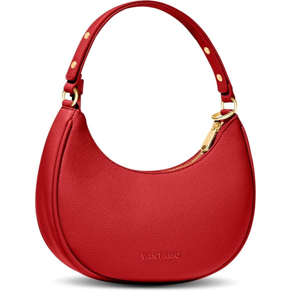 Ⓜ️Women's Red Faux Leather Half Moon RFID Protection Crescent Clutch Purses